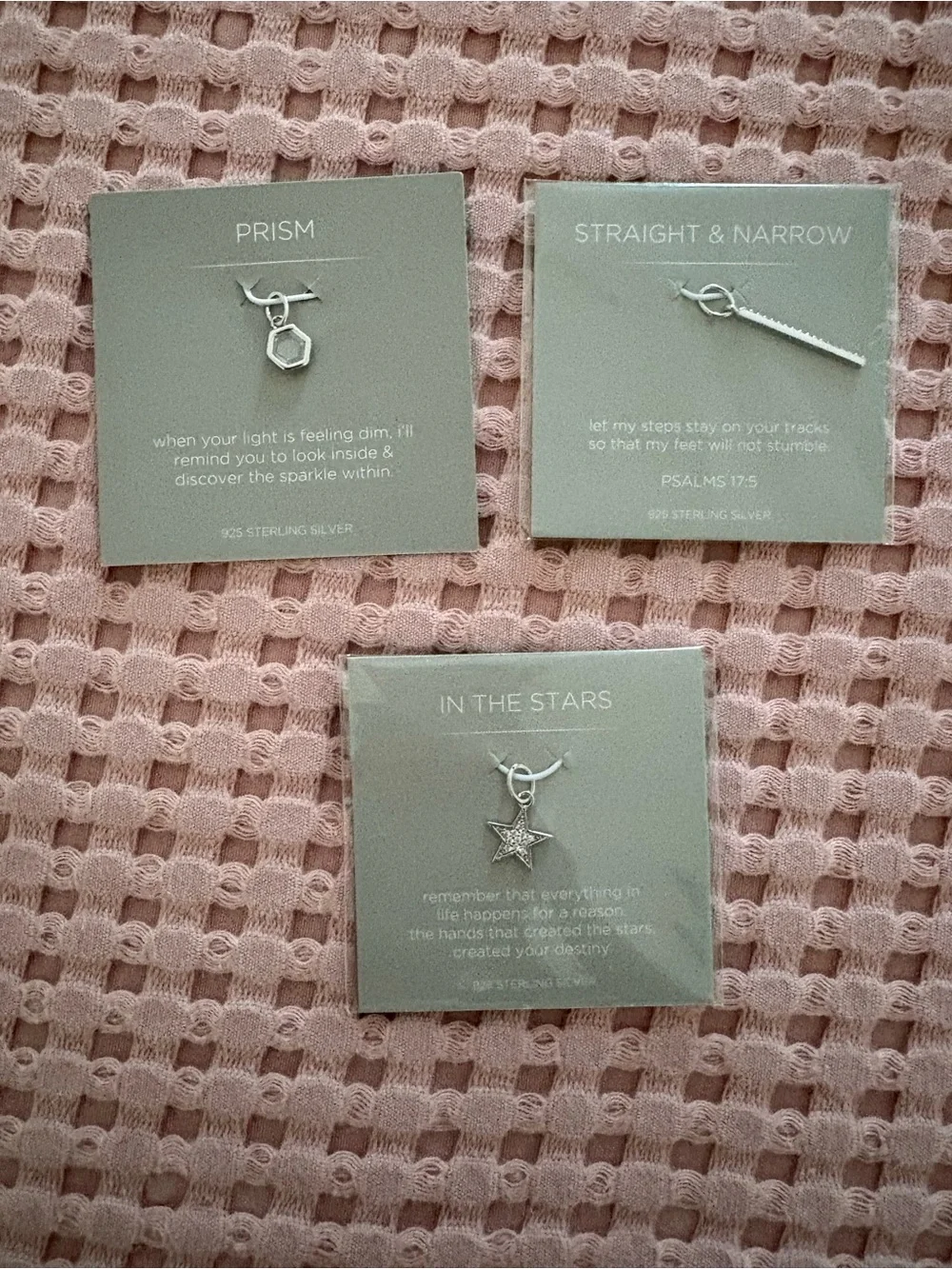 Origami Owl Silver Charm Necklace Trio with Hexagon, Bar & Star Charms